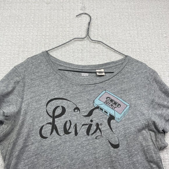 Levis T-Shirt Women’s Size Large Music Mix Tape 501 Graphic Groovy Tee Grey Read - Picture 2 of 16